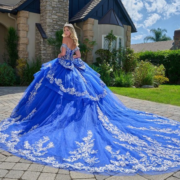 New Royal Blue Quinceanera Tulle Gown w/ Layered Gown w/ Boned Bodice GL3805 - Picture 13 of 13